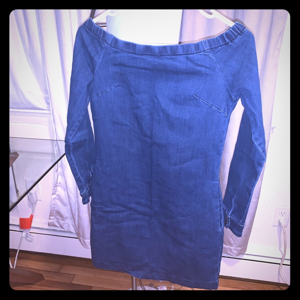 Jean off the shoulder mini dress